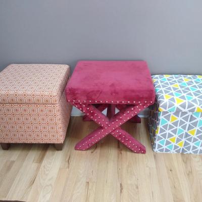 Three stools or ottomans
