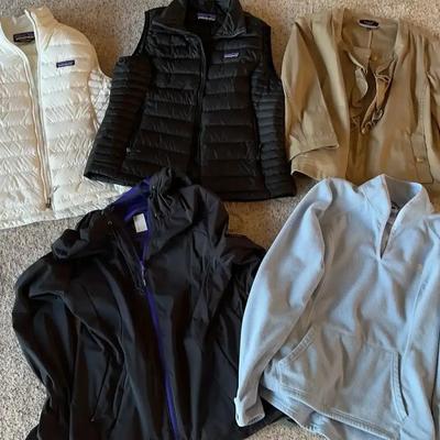 Patagonia Vests (M&L), Talbots (size 10) Mondetta Jackets And North Face Pullover (M)
