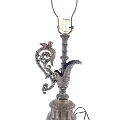 Vintage Hollywood Regency Cherub Lamp - Bronze Tone Ewer - Marble Base - Needs Rewiring