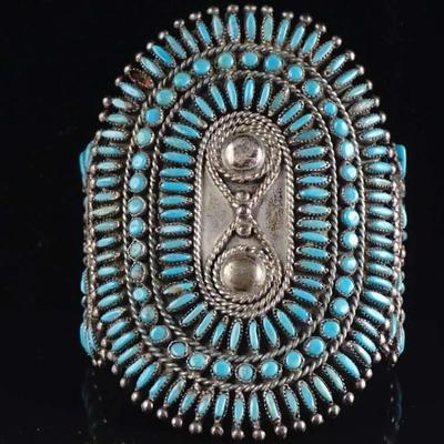 Blue Turquoise & Sterling Silver Wide Cuff Bracelet By S.M. Bahe- Navajo (Diné) Silversmith (92.2g)