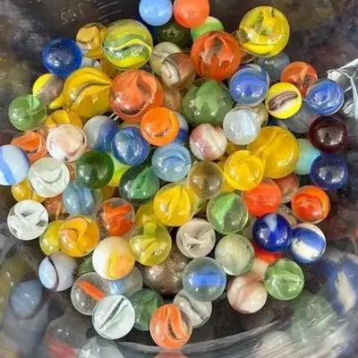 Vintage Mixed Glass Marble Collection - Multi-Color Shooters & Players - Large Bulk Lot