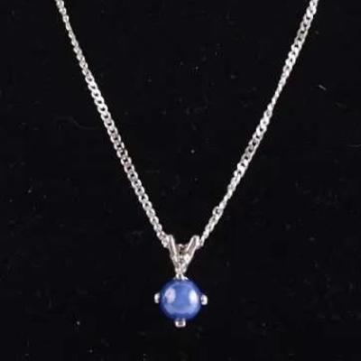 Blue Star Sapphire Pendant on 14K White Gold Chain – 18", (3.6g)