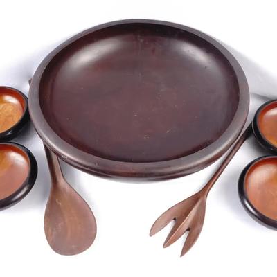 Rare Vintage CaribCraft Hand-Carved Mahogany Serving Set