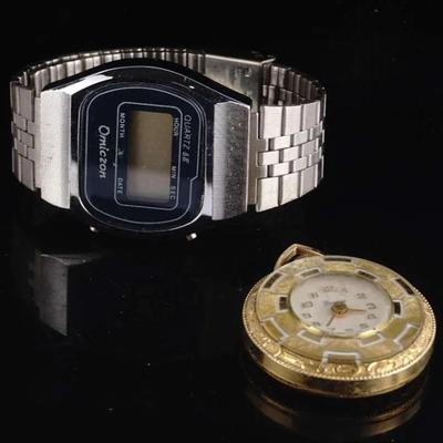 Vintage Watch Lot – Quartz Omiczon Digital Wristwatch & Lucerne Pendant Watch