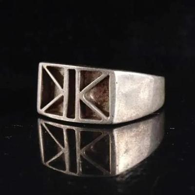 Solid Sterling Silver Inlay Blank Setting Ring, Geometric Design, Size 11 (12.2g)