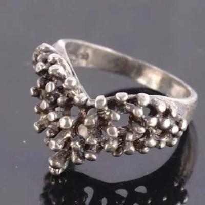 Vintage Israel Sterling Silver Sculptural Cocktail Ring, Size 7 (6.4g)