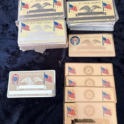 Vintage 1970s Blank Metal Social Security Cards & Rotary US Flag Engraving Plates Lot