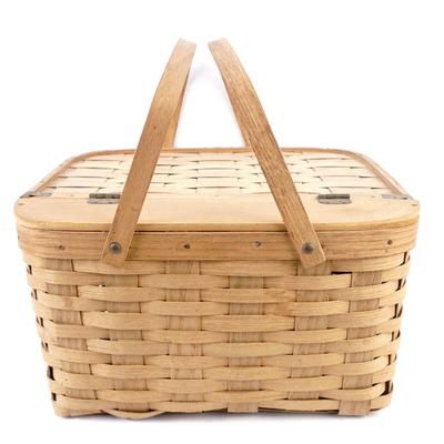 Vintage 1940s West Rindge NH Pie Taker Basket - Double Tier with Bent Oak Shelf