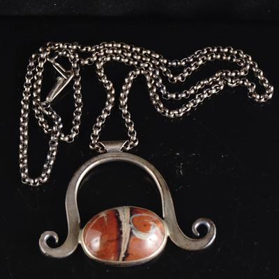 Sterling Silver Necklace & Artistic Stone Pendant - .925