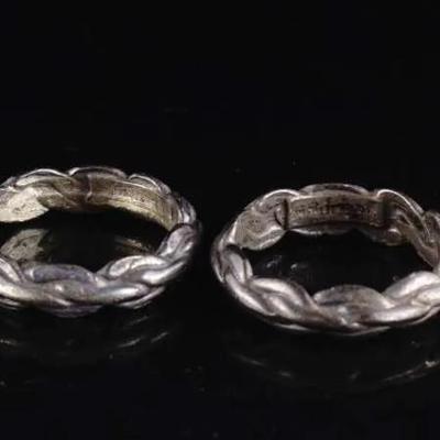 Lot of 2 Solid Sterling Silver Braided Band Rings, Size 6.5 (6.9g Total)