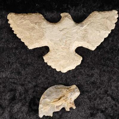 A Unique Pair Of Hand-Shaped Or Carved Stone Effigies - Eagle And Buffalo