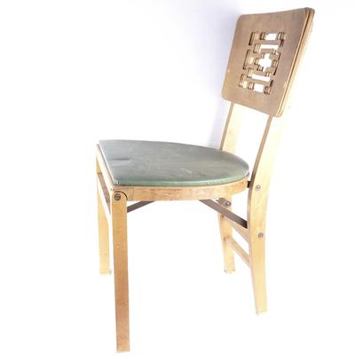 Mid-Century Modern Stakmore Folding Chair - Signed Vintage - Green Upholstered Seat #1