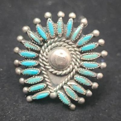 Navajo Sterling Silver Needlepoint Turquoise Ring - S.M. Bahe Style - 10.4g