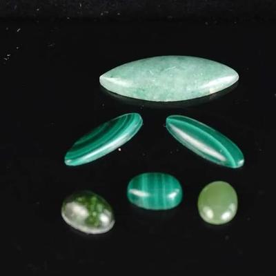 Mixed Green Gemstone Cabochon Lot – Malachite, Aventurine + More (Loose Stones)