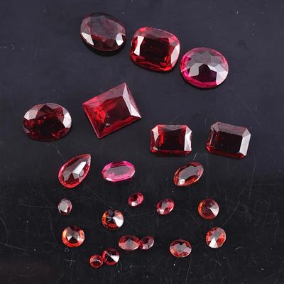 Loose Lab-Created Ruby Gemstone Lot – Mixed Cuts & Sizes, ~14.5 ctw (est.)