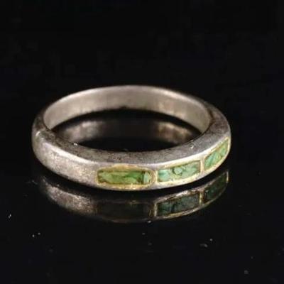 Vintage Sterling Silver Crushed Turquoise Inlay Band Ring, Size 6 (3g)