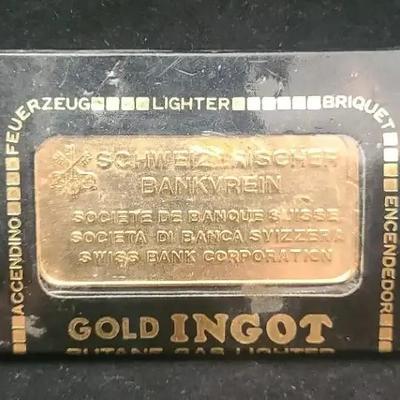 Rare Swiss Bank Corporation Replica Gold Ingot Lighter - Working Butane Lighter -Original Packaging