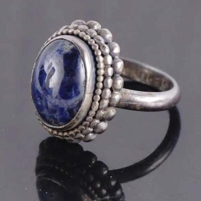Vintage Sterling Silver .925 Blue Lapis Ring, Native American Style, Size 7.5 (7.6g)