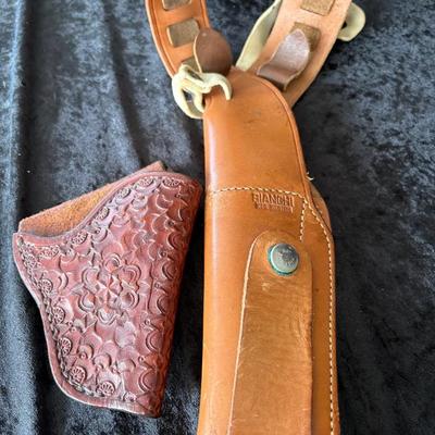 Vintage Bianchi #X15 Vertical Leather Shoulder Holster & Small Belt Holster Set - Brown