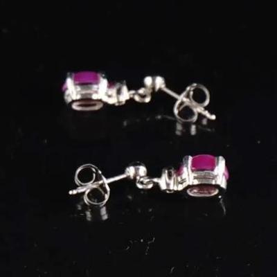 Pink Star Sapphire Stud Earrings in 14K White Gold