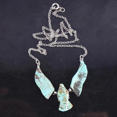 Sterling Silver Southwestern Eagle Necklace with Turquoise Pendant - 7g