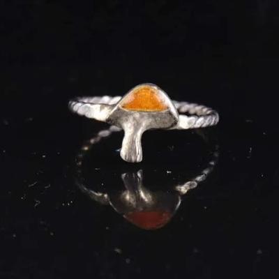 Vintage Sterling Silver Mushroom Enamel Ring, Whimsical Design, Size 7 (2g)