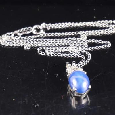 14K White Gold Blue Star Sapphire Pendant Necklace - 18" Chain - 2.2g