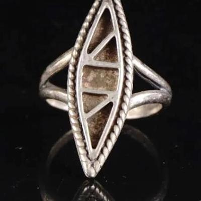 Solid Sterling Silver Inlay Blank Setting Ring, Marquise Frame, Size 5.5 (4.8g)