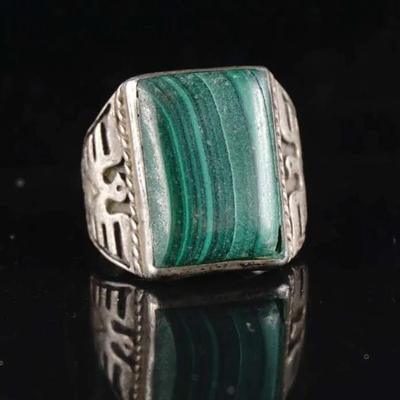 Malachite Thunderbird Ring Size 10 | Sterling Silver Southwestern Statement Ring (11.7g)