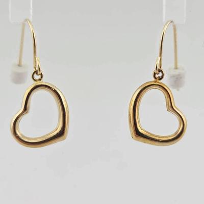 14k Gold Heart Dangle Earrings 