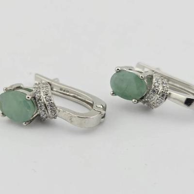 1.7ctw Natural Unheated Oval Emerald Sterling Silver Earrings 