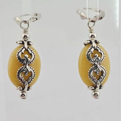 Yellow Jade Sterling Silver Dangle Earrings 