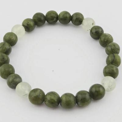 Jade & Prehnite Bead Stretch Bracelet 