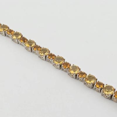 23.8ctw Citrine Round Cut Sterling Silver Tennis Bracelet 