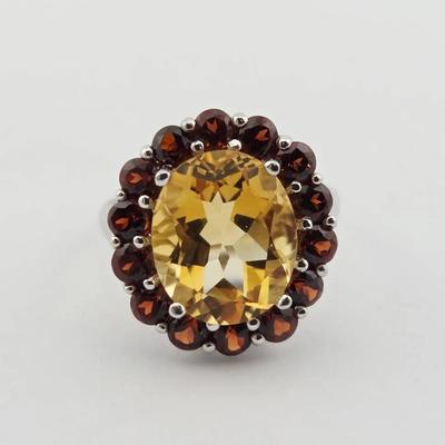 4.5ct Citrine & Garnet Halo Sterling Silver Ring 
