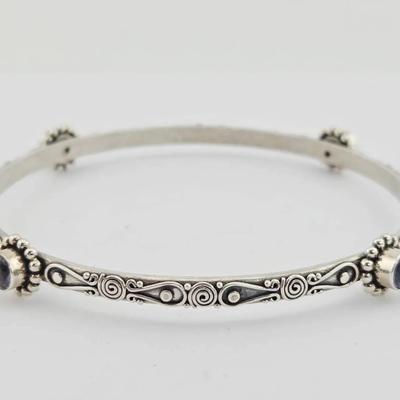 Tanzanite Sterling Silver Ornate Bangle Bracelet 