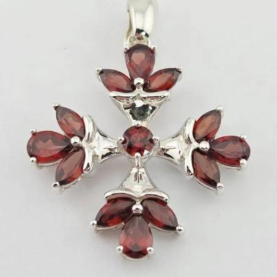 3.85ctw Garnet Sterling Silver Maltese Cross Pendant 