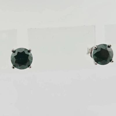 Sterling Silver Green CZ Stud Earrings 