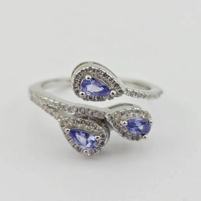 Natural Unheated Pear Cut Tanzanite Sterling Silver Ring 