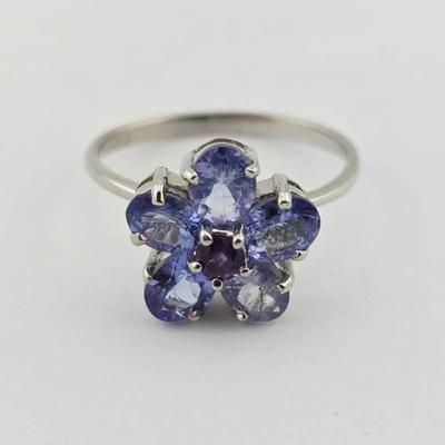 Natural Unheated Tanzanite & Amethyst Sterling Silver Ring 