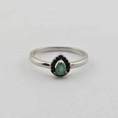 Natural Unheated Pear Cut Emerald & Spinel Sterling Silver Ring 