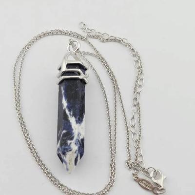 Sodalite Crystal Sterling Silver Pendant Necklace 