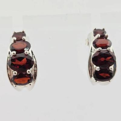 3.5ctw Garnet Sterling Silver Earrings 