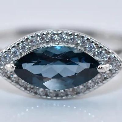 1.3 Carat Marquis London Blue Topaz Natural Sterling Silver Ring