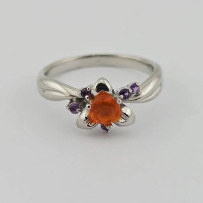Natural Orange Opal Sterling Silver Ring 