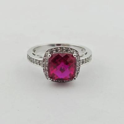 3ct Ruby Cushion Checked Cut Sterling Silver Ring 