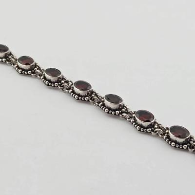 12.6ctw Garnet Sterling Silver Toggle Bracelet 