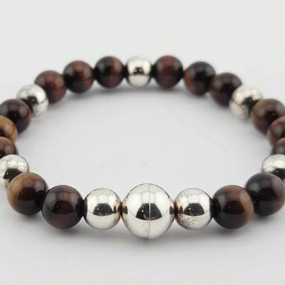 Sterling Silver Tiger's Eye Beaded Bracelet 