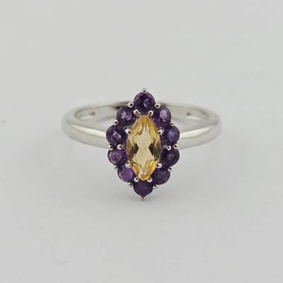 Natural Unheated Citrine & Amethyst Sterling Silver Ring 