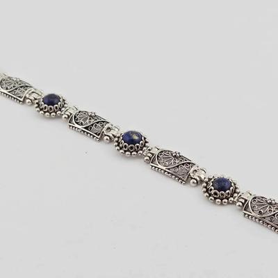 Lapis Lazuli Ornate Sterling Silver Bracelet 